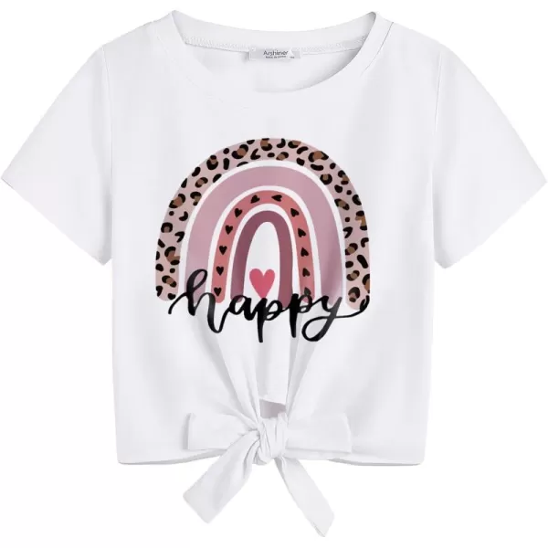 Arshiner Girls Short Sleeve Shirts Tie Knot Front Tops T Shirts for Kids Crewneck Cute Casual Tie Dye Tee Blouse