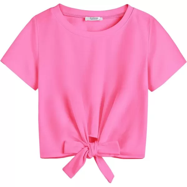 Arshiner Girls Short Sleeve Shirts Tie Knot Front Tops T Shirts for Kids Crewneck Cute Casual Tie Dye Tee Blouse