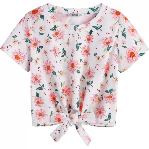 Arshiner Girls Short Sleeve Shirts Tie Knot Front Tops T Shirts for Kids Crewneck Cute Casual Tie Dye Tee Blouse