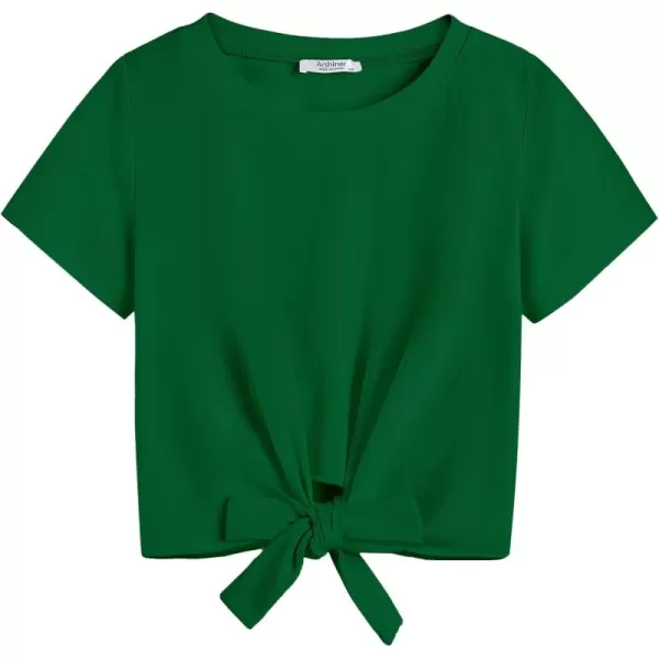 Arshiner Girls Short Sleeve Shirts Tie Knot Front Tops T Shirts for Kids Crewneck Cute Casual Tie Dye Tee Blouse