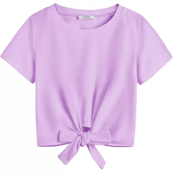 Arshiner Girls Short Sleeve Shirts Tie Knot Front Tops T Shirts for Kids Crewneck Cute Casual Tie Dye Tee Blouse