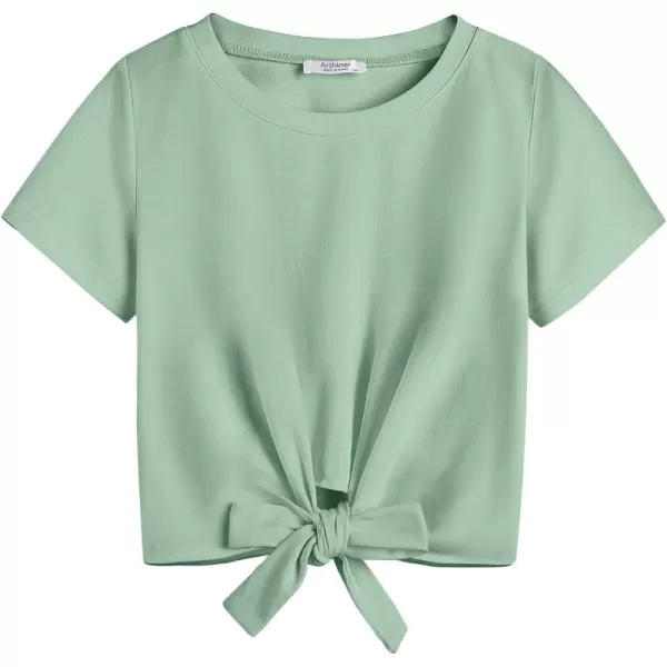 Arshiner Girls Short Sleeve Shirts Tie Knot Front Tops T Shirts for Kids Crewneck Cute Casual Tie Dye Tee Blouse