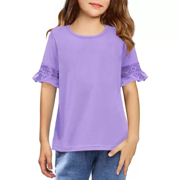 Arshiner Girls T-Shirt Kids Casual Tunic Tops Lace Short Sleeve Loose Soft Blouse