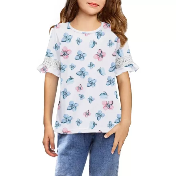 Arshiner Girls T-Shirt Kids Casual Tunic Tops Lace Short Sleeve Loose Soft Blouse