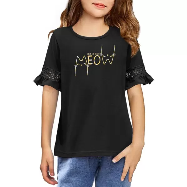 Arshiner Girls T-Shirt Kids Casual Tunic Tops Lace Short Sleeve Loose Soft Blouse