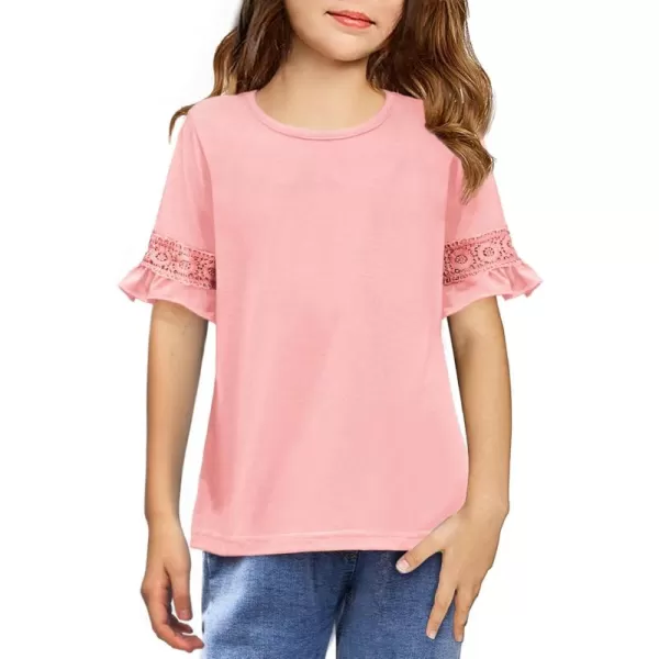 Arshiner Girls T-Shirt Kids Casual Tunic Tops Lace Short Sleeve Loose Soft Blouse