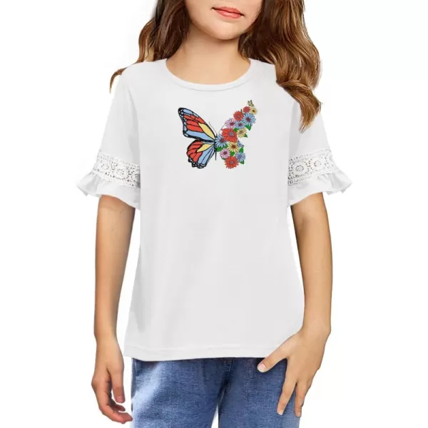 Arshiner Girls T-Shirt Kids Casual Tunic Tops Lace Short Sleeve Loose Soft Blouse