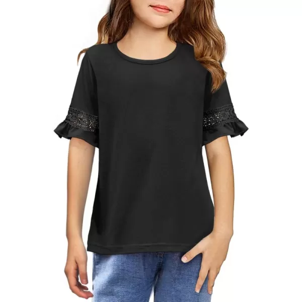 Arshiner Girls T-Shirt Kids Casual Tunic Tops Lace Short Sleeve Loose Soft Blouse