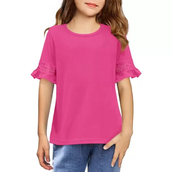 Arshiner Girls T-Shirt Kids Casual Tunic Tops Lace Short Sleeve Loose Soft Blouse