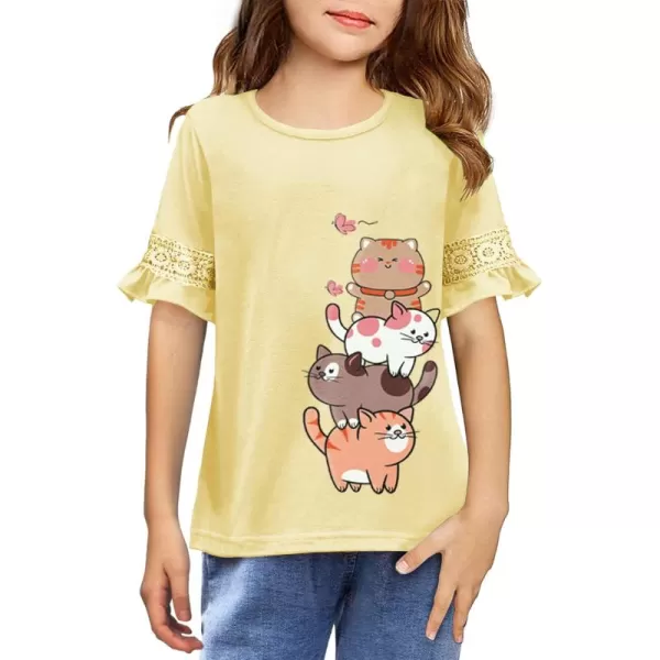 Arshiner Girls T-Shirt Kids Casual Tunic Tops Lace Short Sleeve Loose Soft Blouse