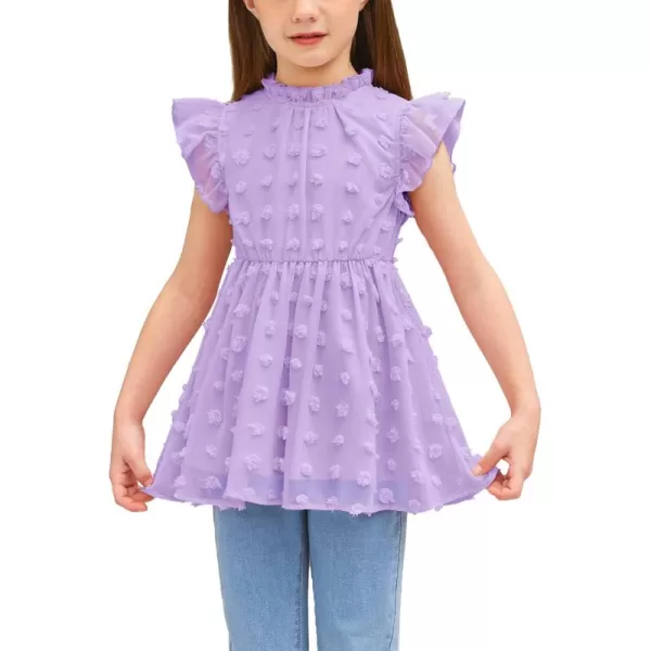 Arshiner Girls T Shirt Ruffle Sleeve Summer Top Chiffon Swiss Dot Frill Neck Cute Blouse Tunic