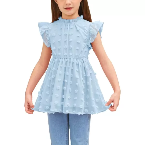 Arshiner Girls T Shirt Ruffle Sleeve Summer Top Chiffon Swiss Dot Frill Neck Cute Blouse Tunic