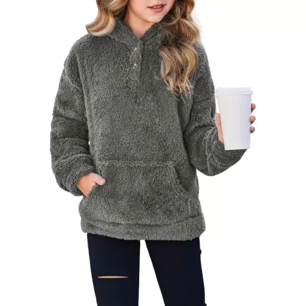 Arshiner Girls Warm Hoodie Sherpa Fleece Pullover Button Up Casual Outerwear Coat With Pockets