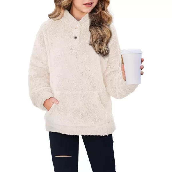 Arshiner Girls Warm Hoodie Sherpa Fleece Pullover Button Up Casual Outerwear Coat With Pockets