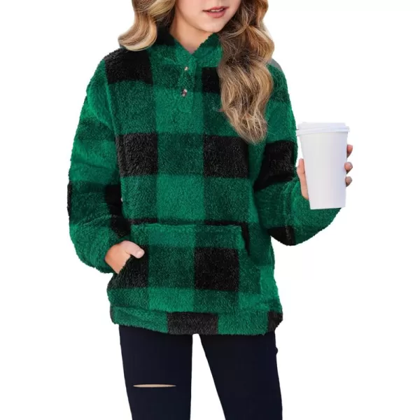 Arshiner Girls Warm Hoodie Sherpa Fleece Pullover Button Up Casual Outerwear Coat With Pockets