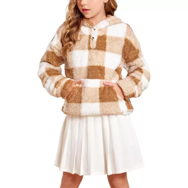 Arshiner Girls Warm Hoodie Sherpa Fleece Pullover Button Up Casual Outerwear Coat With Pockets