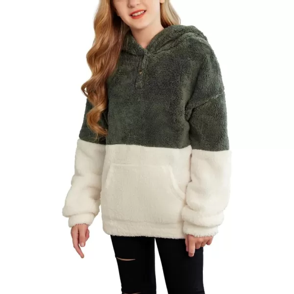 Arshiner Girls Warm Hoodie Sherpa Fleece Pullover Button Up Casual Outerwear Coat With Pockets