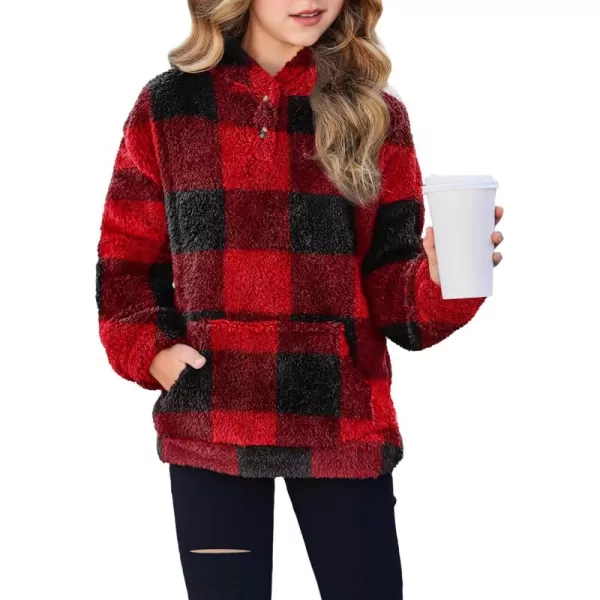 Arshiner Girls Warm Hoodie Sherpa Fleece Pullover Button Up Casual Outerwear Coat With Pockets