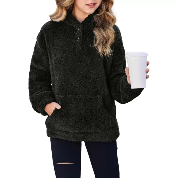 Arshiner Girls Warm Hoodie Sherpa Fleece Pullover Button Up Casual Outerwear Coat With Pockets