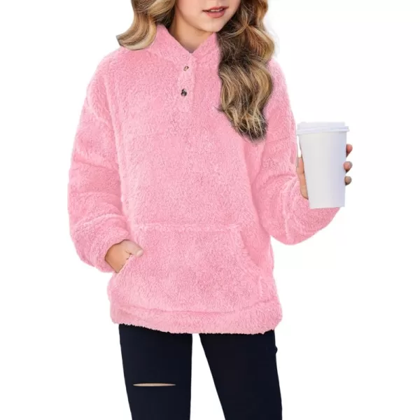 Arshiner Girls Warm Hoodie Sherpa Fleece Pullover Button Up Casual Outerwear Coat With Pockets