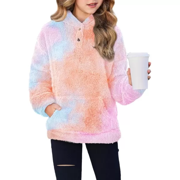 Arshiner Girls Warm Hoodie Sherpa Fleece Pullover Button Up Casual Outerwear Coat With Pockets