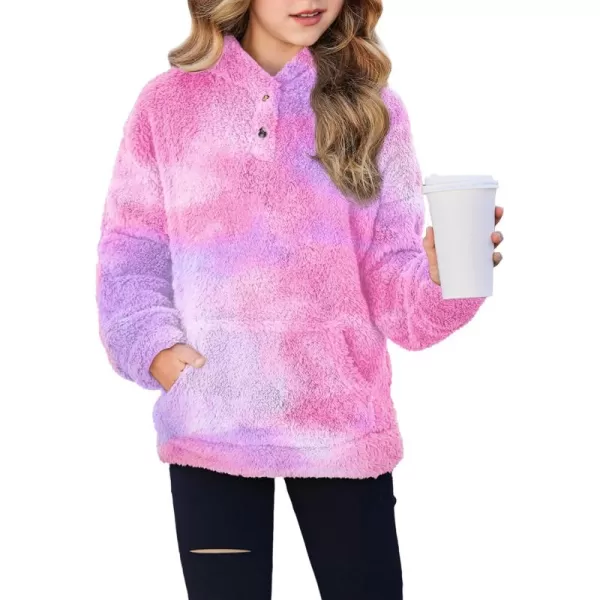 Arshiner Girls Warm Hoodie Sherpa Fleece Pullover Button Up Casual Outerwear Coat With Pockets