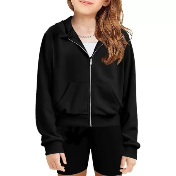 Arshiner Girls Zip Up Cropped Hoodies Casual Long Sleeve Sweatshirts Jackets with Pockets