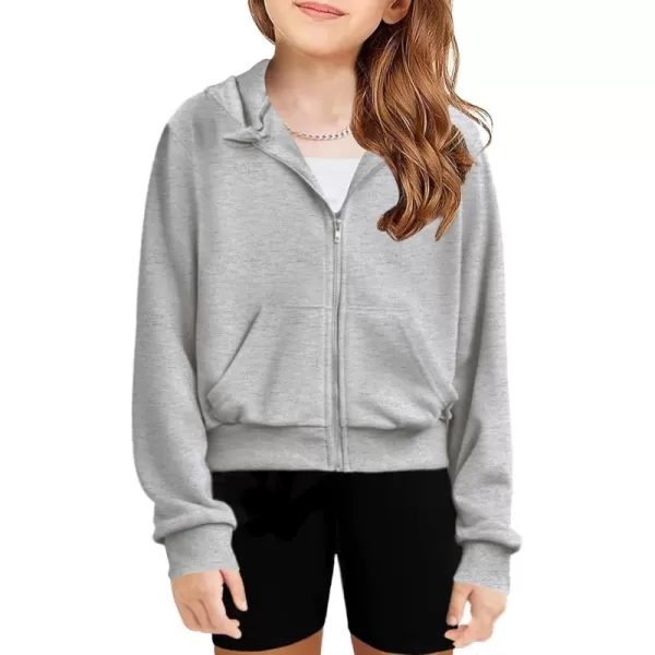 Arshiner Girls Zip Up Cropped Hoodies Casual Long Sleeve Sweatshirts Jackets with Pockets