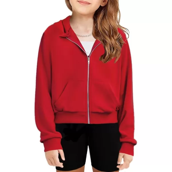 Arshiner Girls Zip Up Cropped Hoodies Casual Long Sleeve Sweatshirts Jackets with Pockets