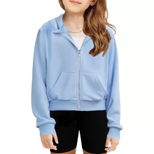 Arshiner Girls Zip Up Cropped Hoodies Casual Long Sleeve Sweatshirts Jackets with Pockets