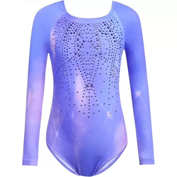 Arshiner Kid Girls Long Sleeve Color Gradient Gymnastics Leotard Shiny Diamond Ballet Dance One Piece Outfit