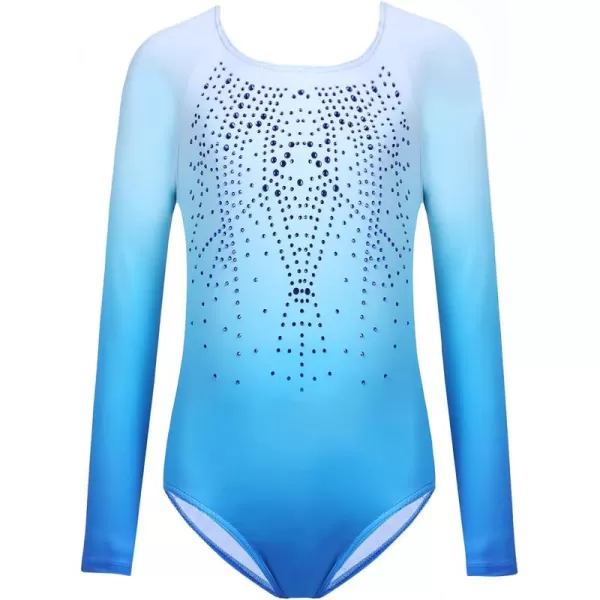 Arshiner Kid Girls Long Sleeve Color Gradient Gymnastics Leotard Shiny Diamond Ballet Dance One Piece Outfit