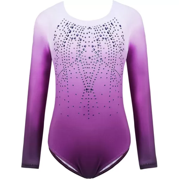 Arshiner Kid Girls Long Sleeve Color Gradient Gymnastics Leotard Shiny Diamond Ballet Dance One Piece Outfit