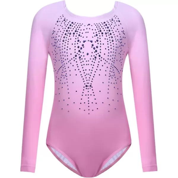 Arshiner Kid Girls Long Sleeve Color Gradient Gymnastics Leotard Shiny Diamond Ballet Dance One Piece Outfit