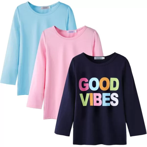 Arshiner Kids 3 Pack Long Sleeve Tees Girls Tees 3pcs Shirts