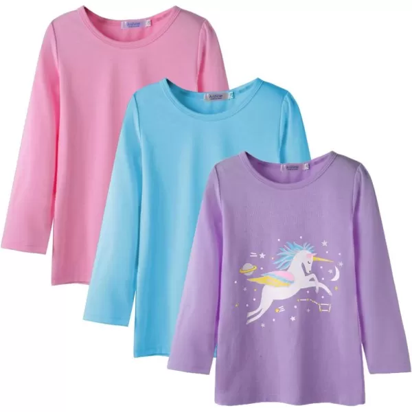 Arshiner Kids 3 Pack Long Sleeve Tees Girls Tees 3pcs Shirts