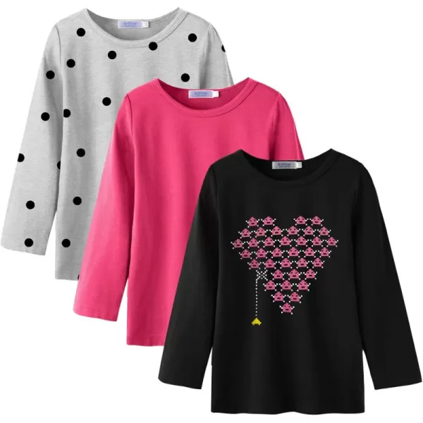 Arshiner Kids 3 Pack Long Sleeve Tees Girls Tees 3pcs Shirts