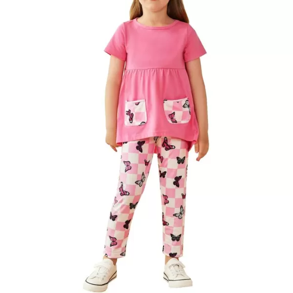 Arshiner Toddler Girls Outfits Floral Hi-Lo Tops+pants Sets Short SLeeve 2pcs Pants Sets with Pockets