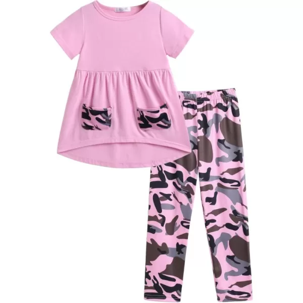 Arshiner Toddler Girls Outfits Floral Hi-Lo Tops+pants Sets Short SLeeve 2pcs Pants Sets with Pockets