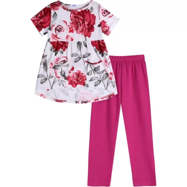 Arshiner Toddler Girls Outfits Floral Hi-Lo Tops+pants Sets Short SLeeve 2pcs Pants Sets with Pockets