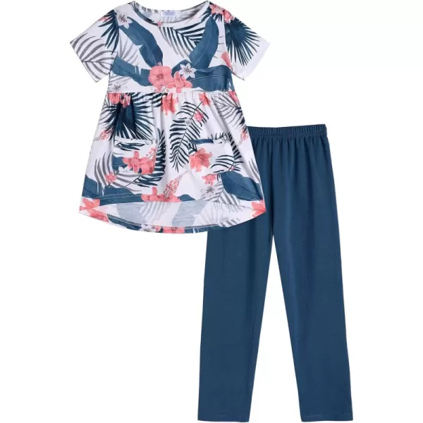 Arshiner Toddler Girls Outfits Floral Hi-Lo Tops+pants Sets Short SLeeve 2pcs Pants Sets with Pockets