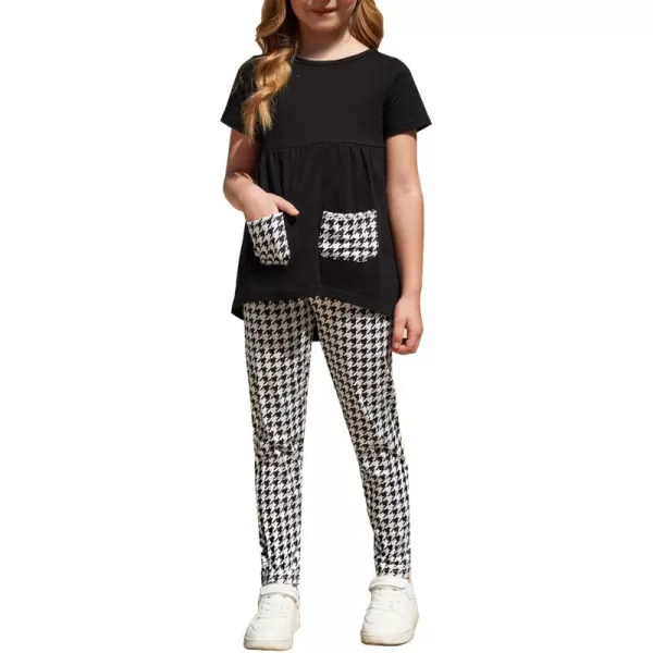 Arshiner Toddler Girls Outfits Floral Hi-Lo Tops+pants Sets Short SLeeve 2pcs Pants Sets with Pockets