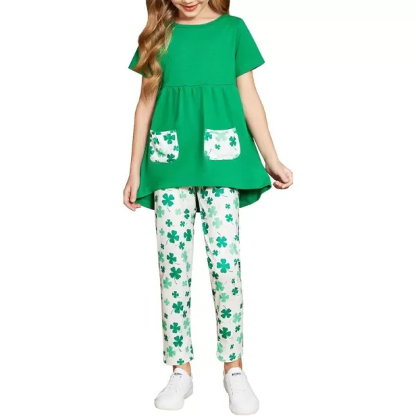 Arshiner Toddler Girls Outfits Floral Hi-Lo Tops+pants Sets Short SLeeve 2pcs Pants Sets with Pockets