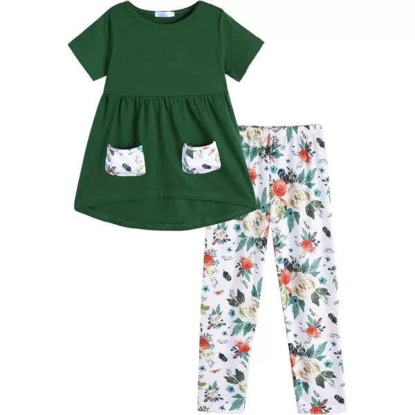 Arshiner Toddler Girls Outfits Floral Hi-Lo Tops+pants Sets Short SLeeve 2pcs Pants Sets with Pockets