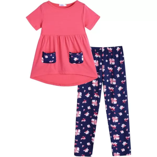 Arshiner Toddler Girls Outfits Floral Hi-Lo Tops+pants Sets Short SLeeve 2pcs Pants Sets with Pockets