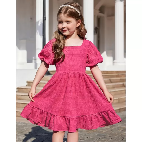 Arshiner Girls Backless Dress Short Sleeve Square Neck Ruffle Hem Elegant Dresses