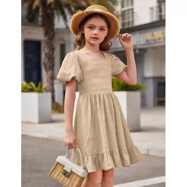 Arshiner Girls Backless Dress Short Sleeve Square Neck Ruffle Hem Elegant Dresses