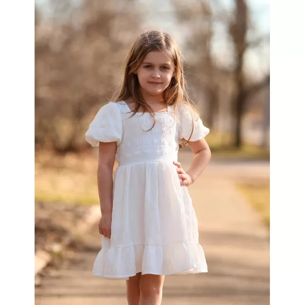 Arshiner Girls Backless Dress Short Sleeve Square Neck Ruffle Hem Elegant Dresses