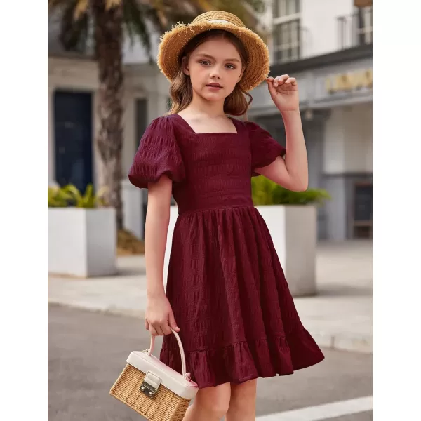 Arshiner Girls Backless Dress Short Sleeve Square Neck Ruffle Hem Elegant Dresses
