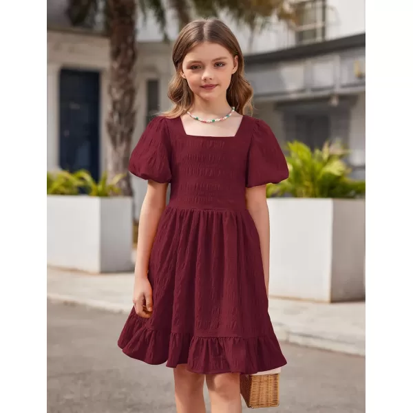 Arshiner Girls Backless Dress Short Sleeve Square Neck Ruffle Hem Elegant Dresses